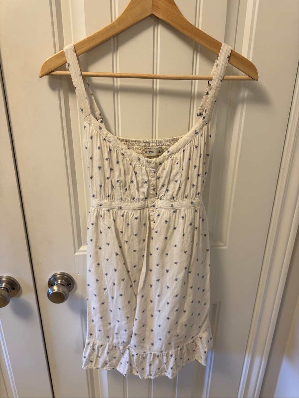 Hollister Cream Slip Dress with Tiny Blue Floral Motif